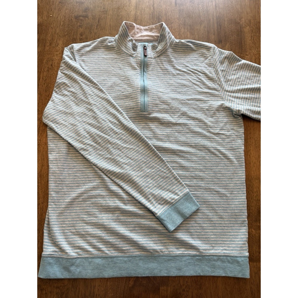 J. McLaughlin Men's Medium Pima Cotton 1/4 Zip Blue White Striped Pullover